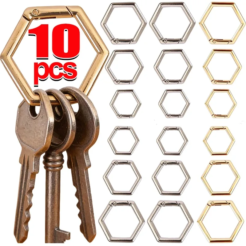 

Hexagonal Spring Ring Zinc Alloy Silver Light Gold Keychain Connector for Backpack Strap Dog Collar DIY Craft Jewelry Making