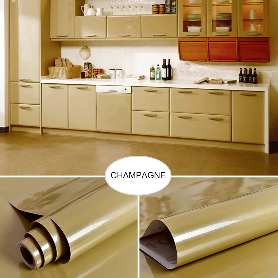 PVC Waterproof Champagne Wallpaper, auto-adesivo, à prova de óleo, adesivos de parede de cozinha, armário, mesa, bancada, geladeira, filme renovação