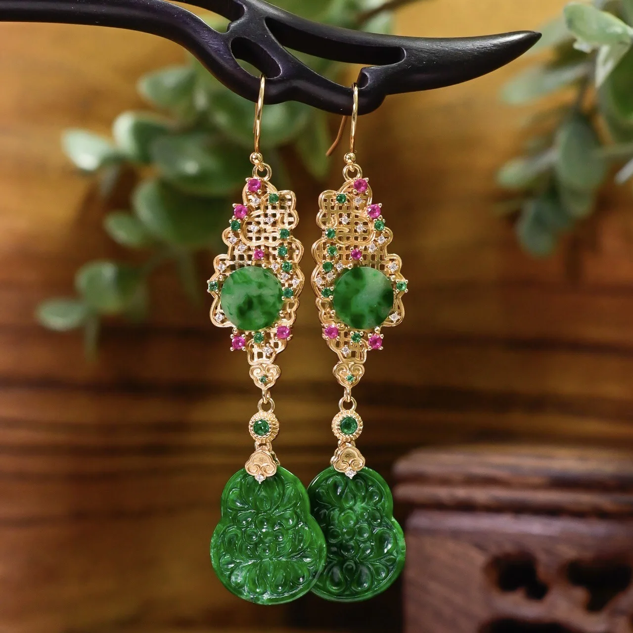 

Серьги из нефритовой тыквы класса А, позолота 925, с цветочным зеленым нефритовым диском, ювелирные изделия в китайском стиле с драгоценными камнями, подарок