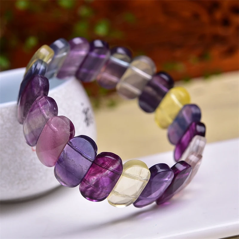 Natural Fluorite Facet Bangle Crystal Bracelet Real Fashion Handring Fine Jewellery 1pcs 10x19mm