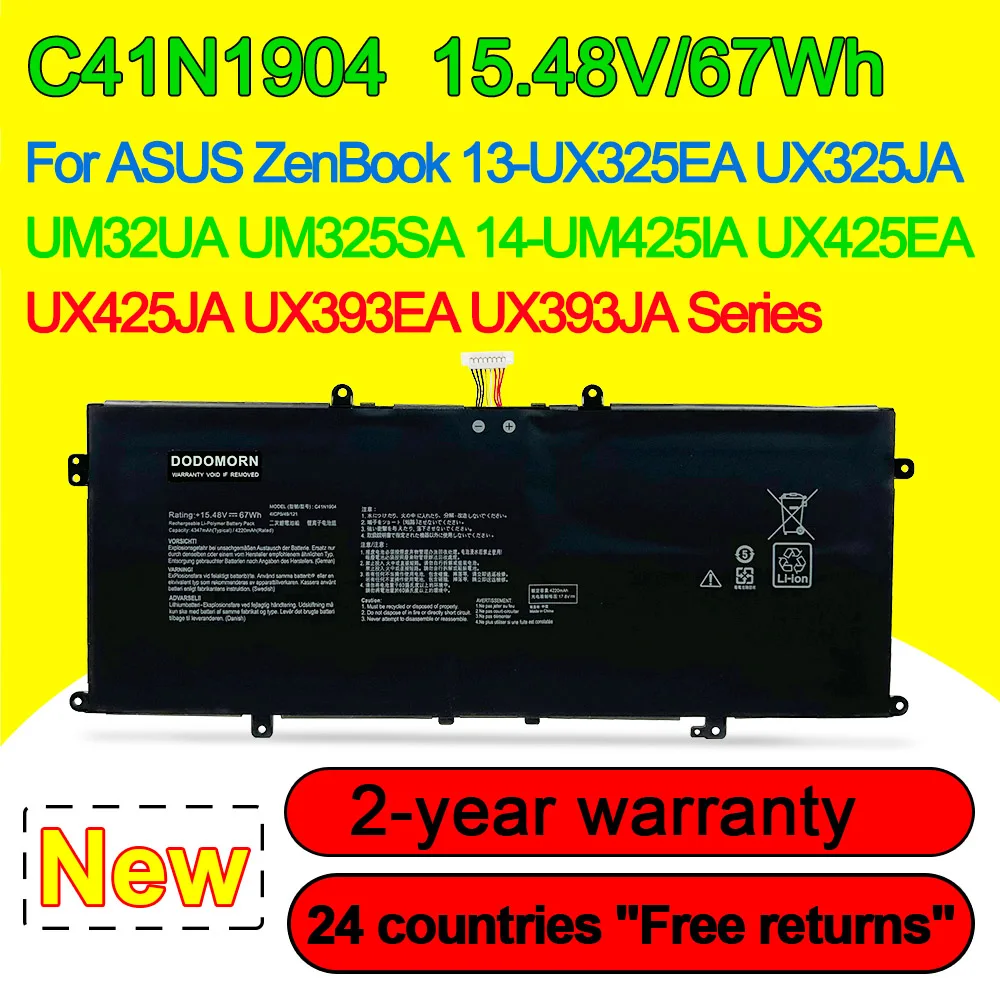 C41N1904 Battery For ASUS ZenBook 13 UX325EA UX325JA UM32UA UM325SA 14-UM425IA UX425EA UX425JA UX393EA UX393JA Laptop 67Wh