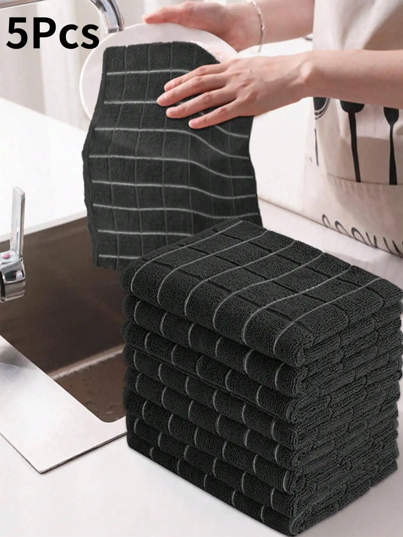 

HYER KITCHEN Rectangular Black Plaid Cleaning Cloth Reusable Household Towels For Kitchen Bathroom Home Daily Cleaning