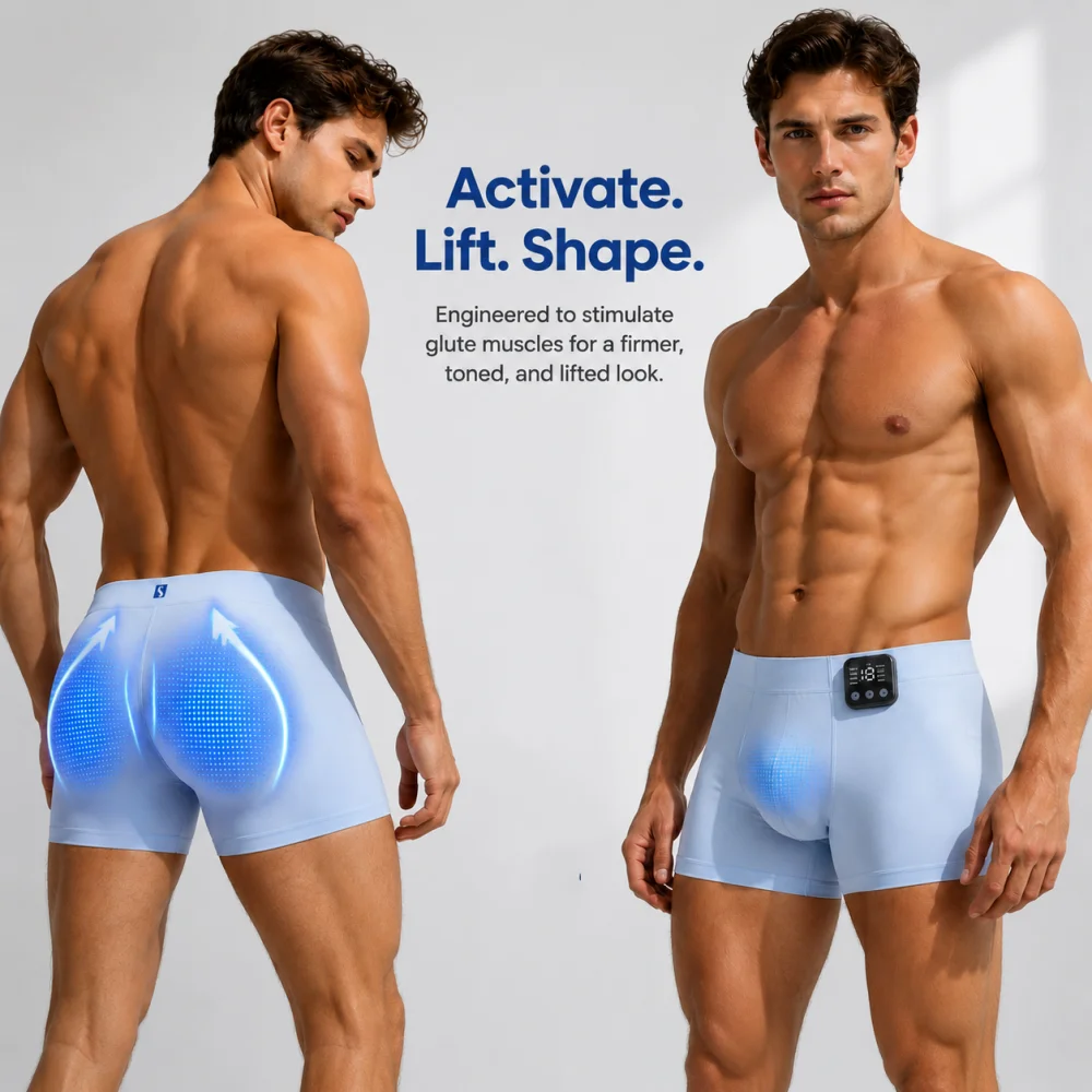 EMS Massage Underwear for Men EMS Shorts to Aid Muscle Tone Smart Electric Stimulation Massage Briefs with 8 Modes Controller