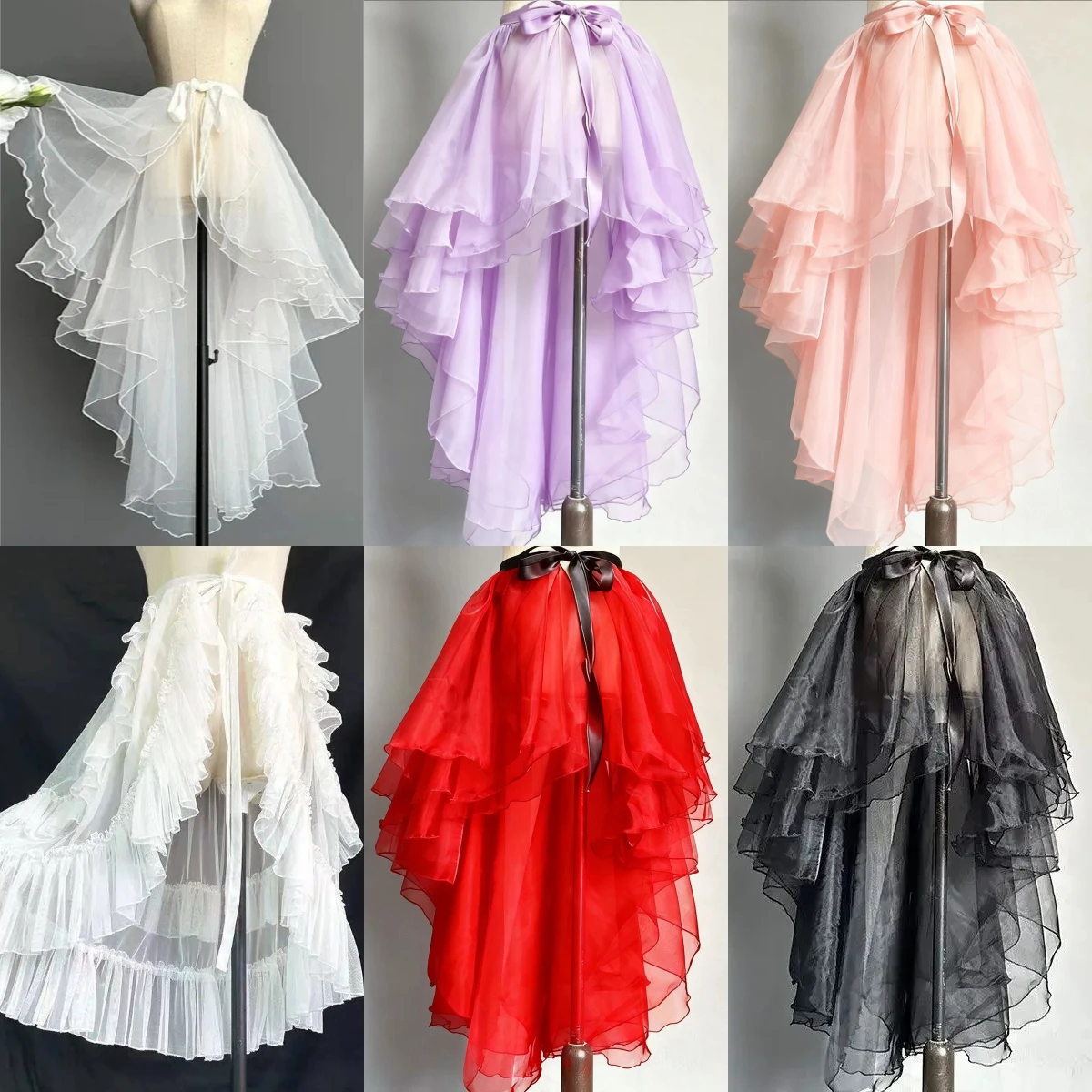 Damen Unregelmäßiger Tüll-Halbrock Y2K Lolita Rüschen-Mesh-Wickelrock Schleifenknoten Kawaii Harajuku Subkultur Party Vintage Minirock