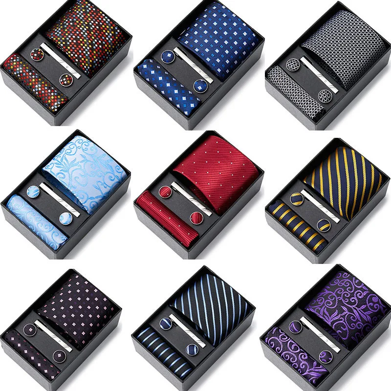 The new high quality 2024 men's tie set for men's business formal luxury men's tie set gift box pocket scarf cufflinks