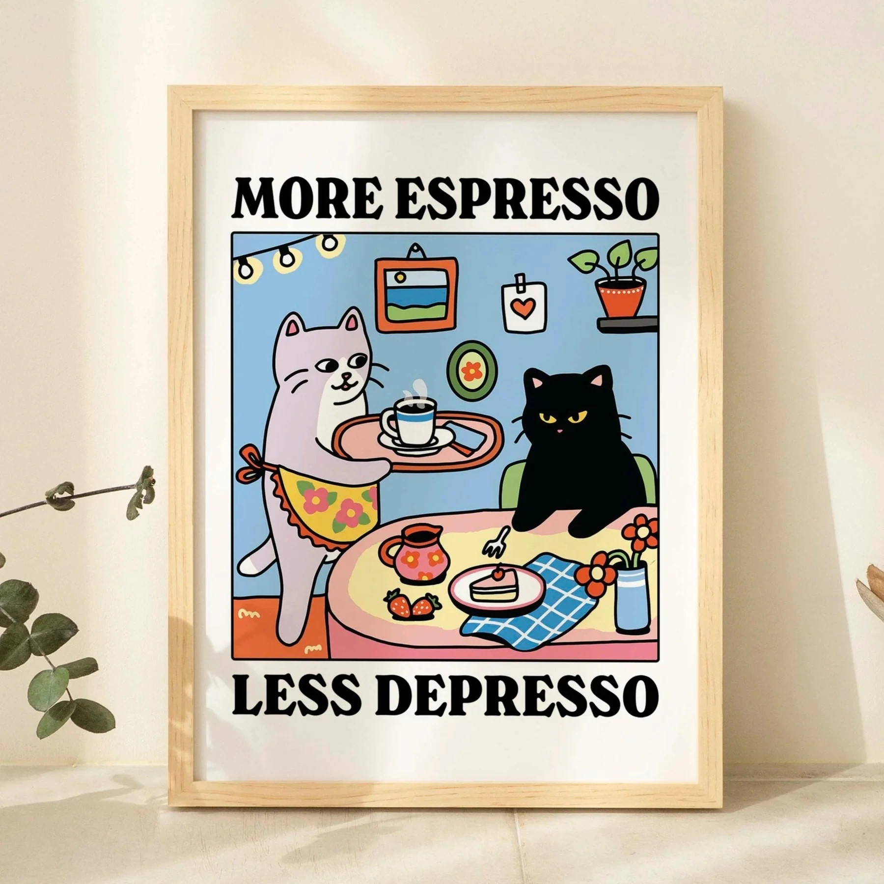 More Espresso Cartoon Black Cat Wall Art Prints Canvas Painting Poster Picture For Living Children Room Home Decor Gift