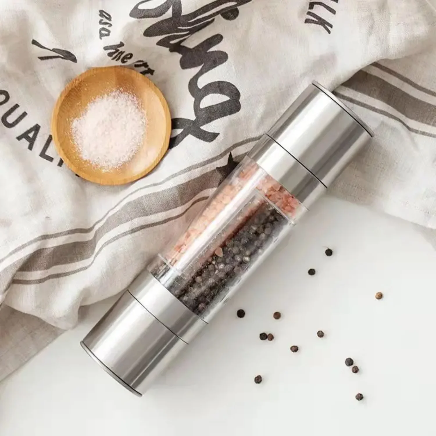 2-In-1 스테인레스 스틸 소금 및 후추 분쇄기 밀 - 허브, 향신료 및 페페를 위한 조정 가능한 듀얼 헤드 주방 분쇄 장치