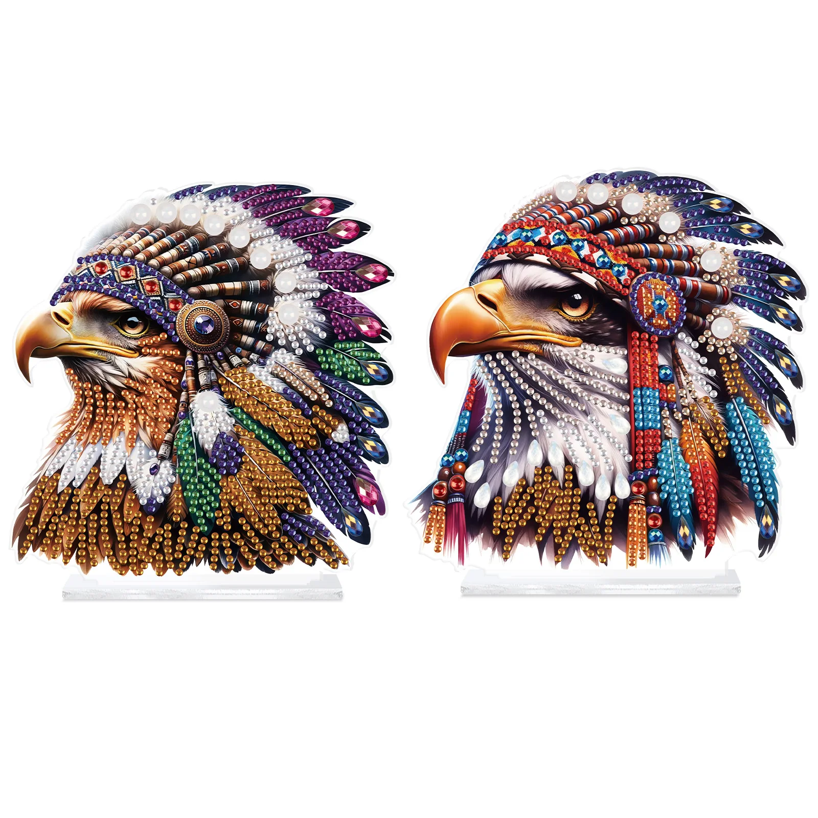 

2PCS Stand Up Diamond Art Painting Kit Ornament Eagle, Special Shaped Crystal Diamond Painting Table Ornaments