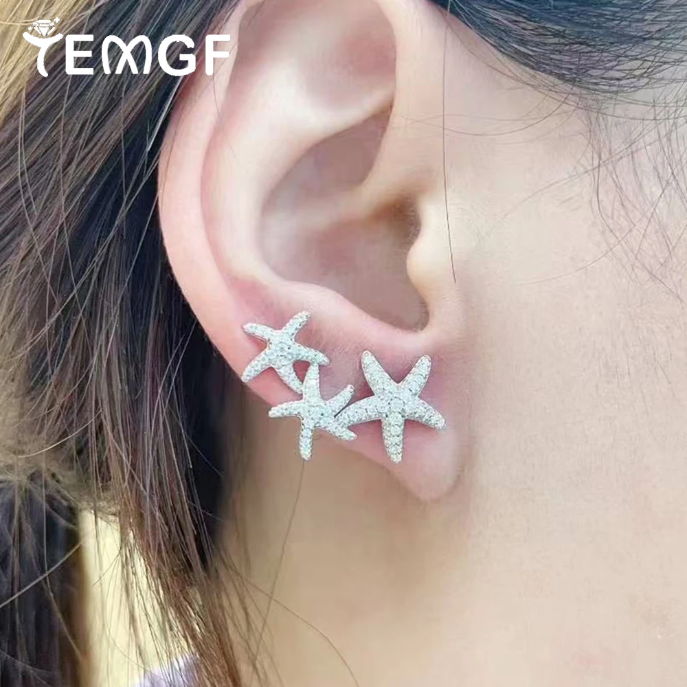 

Женские серьги-гвоздики TEMGF с муассанитом S925, серебряные серьги в виде морской звезды/звезды, изысканные блестящие украшения для ушей, подарки могут пройти TestCertified