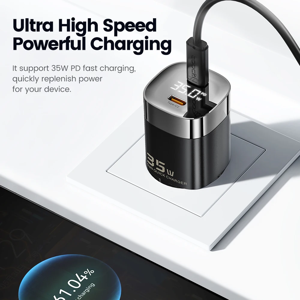 Toocki GaN 35W USB Charger Quick Charge 3.0 Display Type C PD Fast Charger For iPhone 14 Xiaomi Huawei Samsung USB Phone Charger