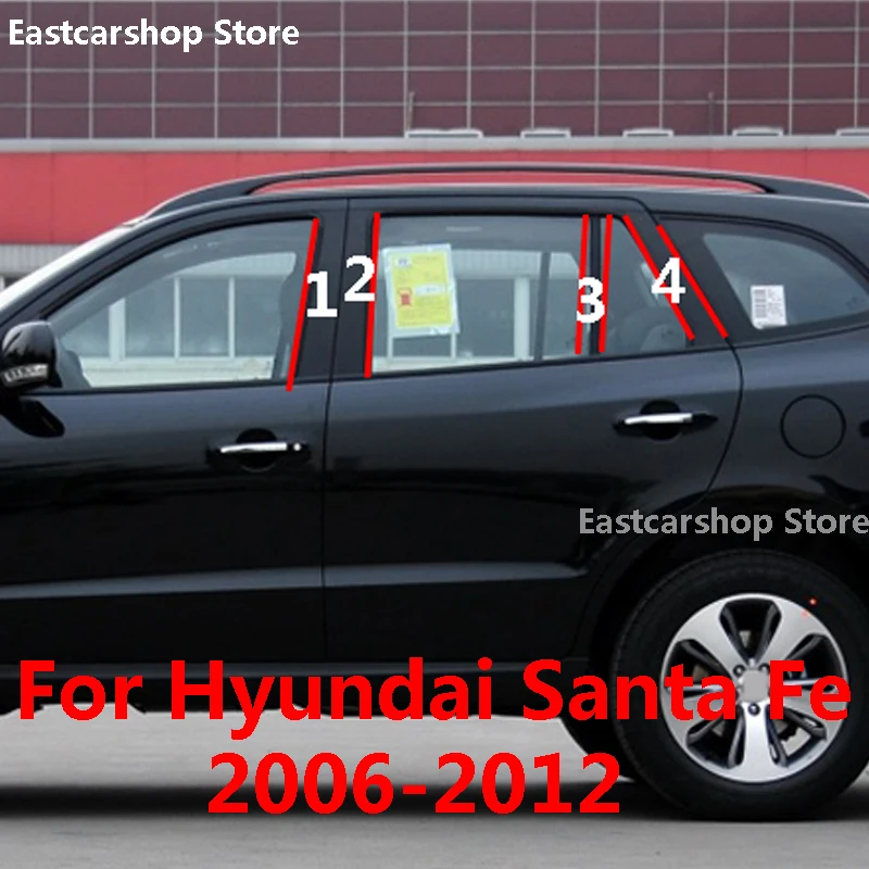 

For Hyundai Santa Fe CM 2012 2011 Car Central Middle Column PC Window Trims B C Pillar Strip Sticker 2010 2009 2008 2007 2006