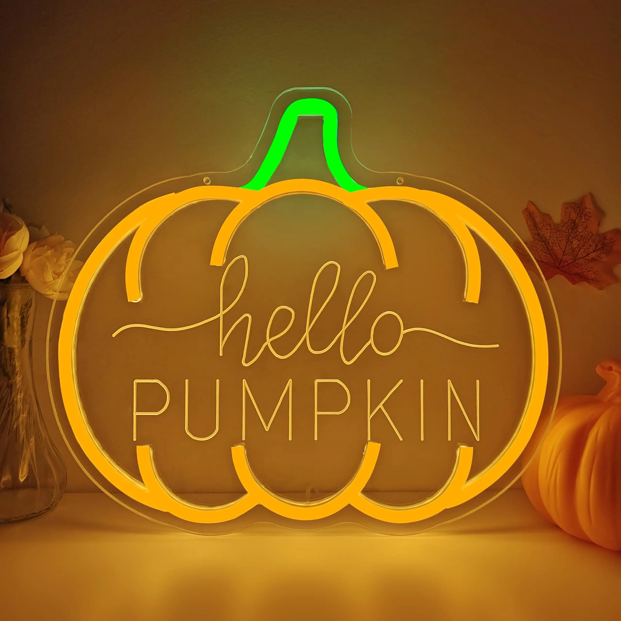 Hello Pumpkin LED Neon Sign Fall Dimmable Switch Autumn Light Up Bedroom for Wall Decor for Thanksgiving Party Front Door Gift
