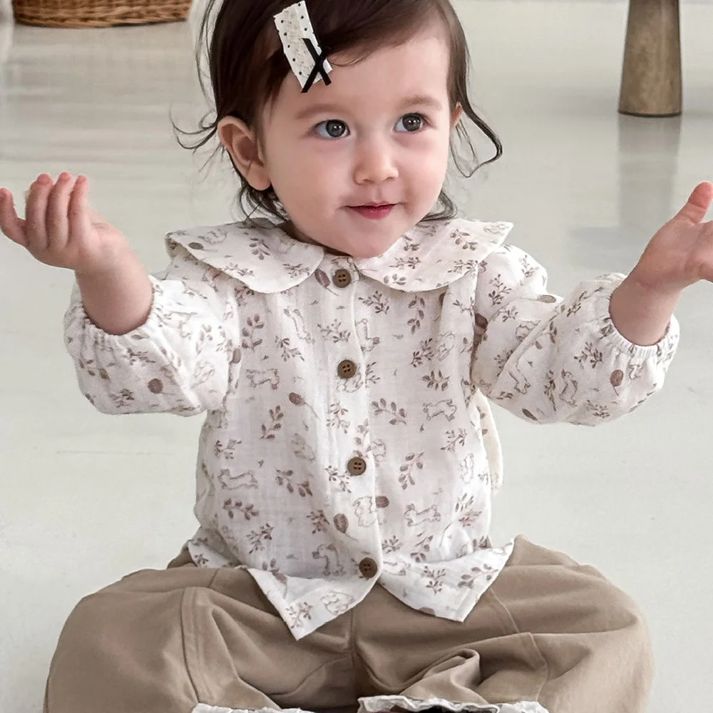 قمصان الفتيات طويلة الأكمام بيتر بان طوق الأزهار القطن عيد ميلاد ملابس الرضع الخريف عيد الميلاد طفل بلايز وبلوزات #6