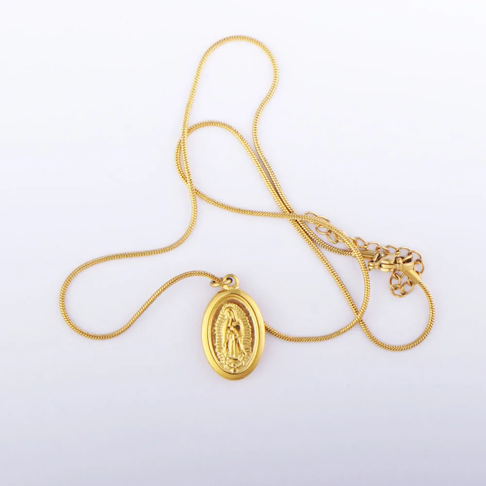Collar dorado de acero inoxidable de la Virgen María para mujer, collares con colgante de Metal de la Virgen María, gargantilla de cadena de serpiente, collar para mujer