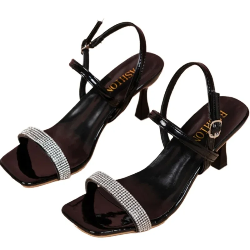 Ladies Shoes 2025 New Buckle Strap Women's Sandals Fashion Crystal Office and Career Summer Open Toe Plus Size Heeled Sandals