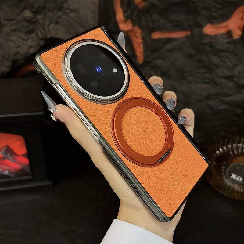 

Чехол для VIVO X Fold 5, роскошный магнитный чехол ELVEV из простой искусственной кожи с вращающейся кольцевой подставкой, чехол для телефона