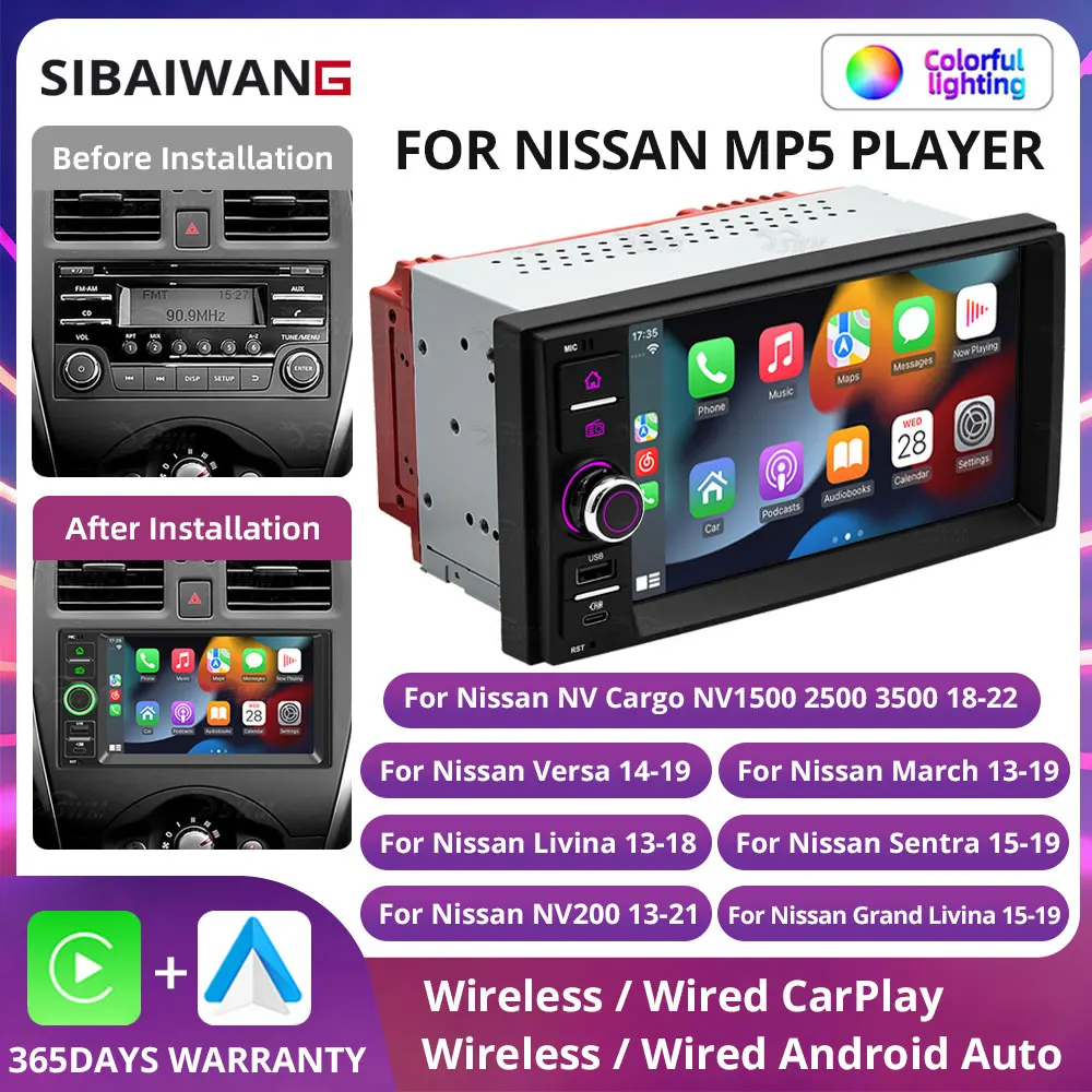 7'' IPS Screen For Nissan Versa March Livina Sentra Grand Livina NV200 Multimedia Player Wireless Carplay Android Auto 2Din MP5