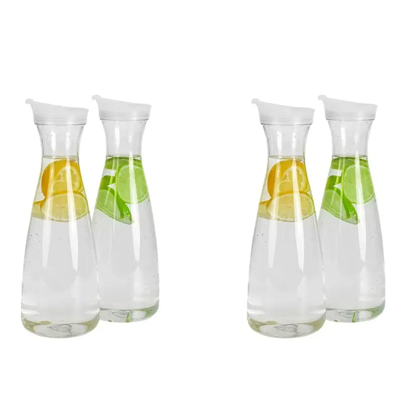 Exquisite-4Pcs 1.6L Plastic Water Carafes With White Flip Tab Lids- Food Grade & Recyclable Shatterproof Pitchers - Juice Jar