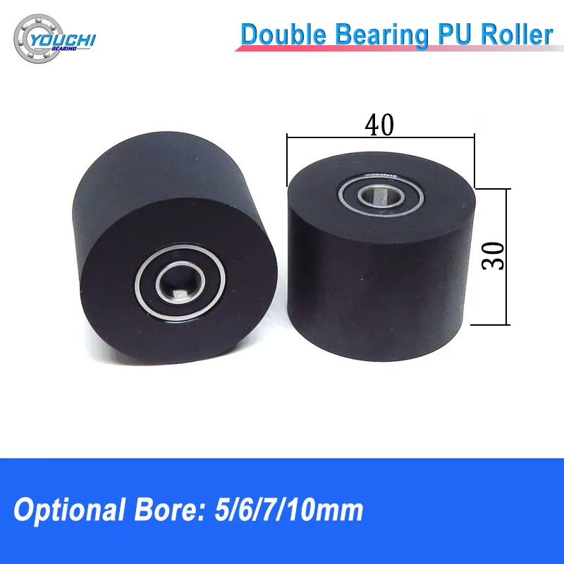 

4pcs 5/6/7/8/10 Bore 40mm Diameter 30mm Thickness Polyurethane Guide Pulley Wheel With Double Bearing PU Coated Roller