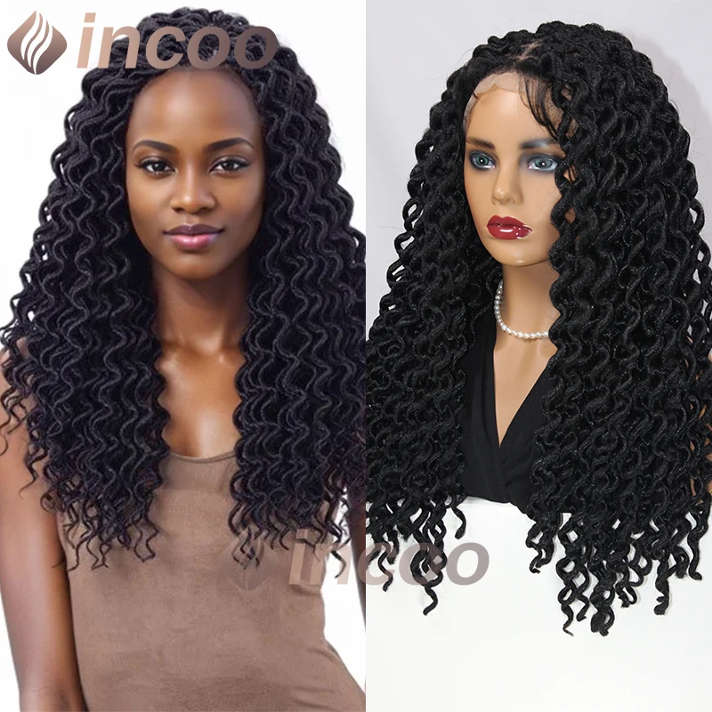 INCOO Synthetic 22'' Passion Twist Braid Wig Pre-Looped Loose Wavy Faux Locs Crochet Braids Wig Full Lace Extension Braided Wigs