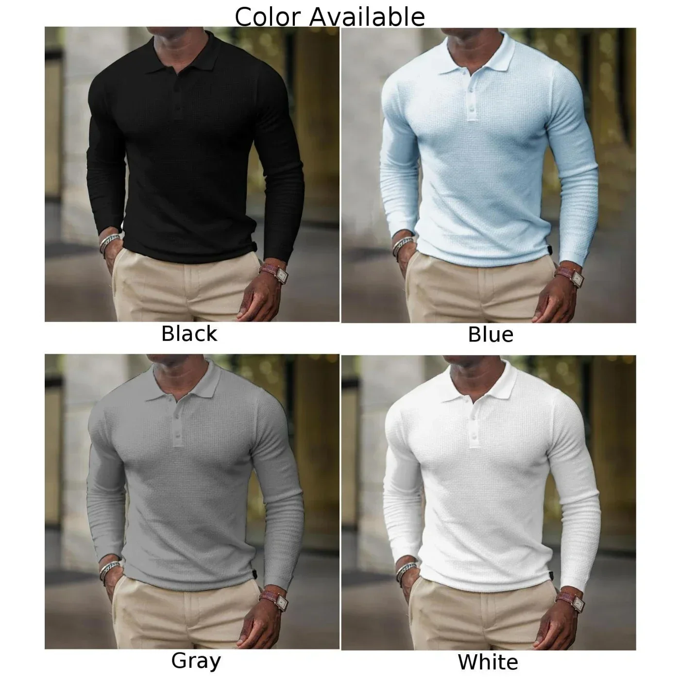 Elegant Men\'s Lapel Neck Shirts Long Sleeve Tops for Sports and Casual Wear Slim Fit Muscle Tee Size M 2XL Various Colors