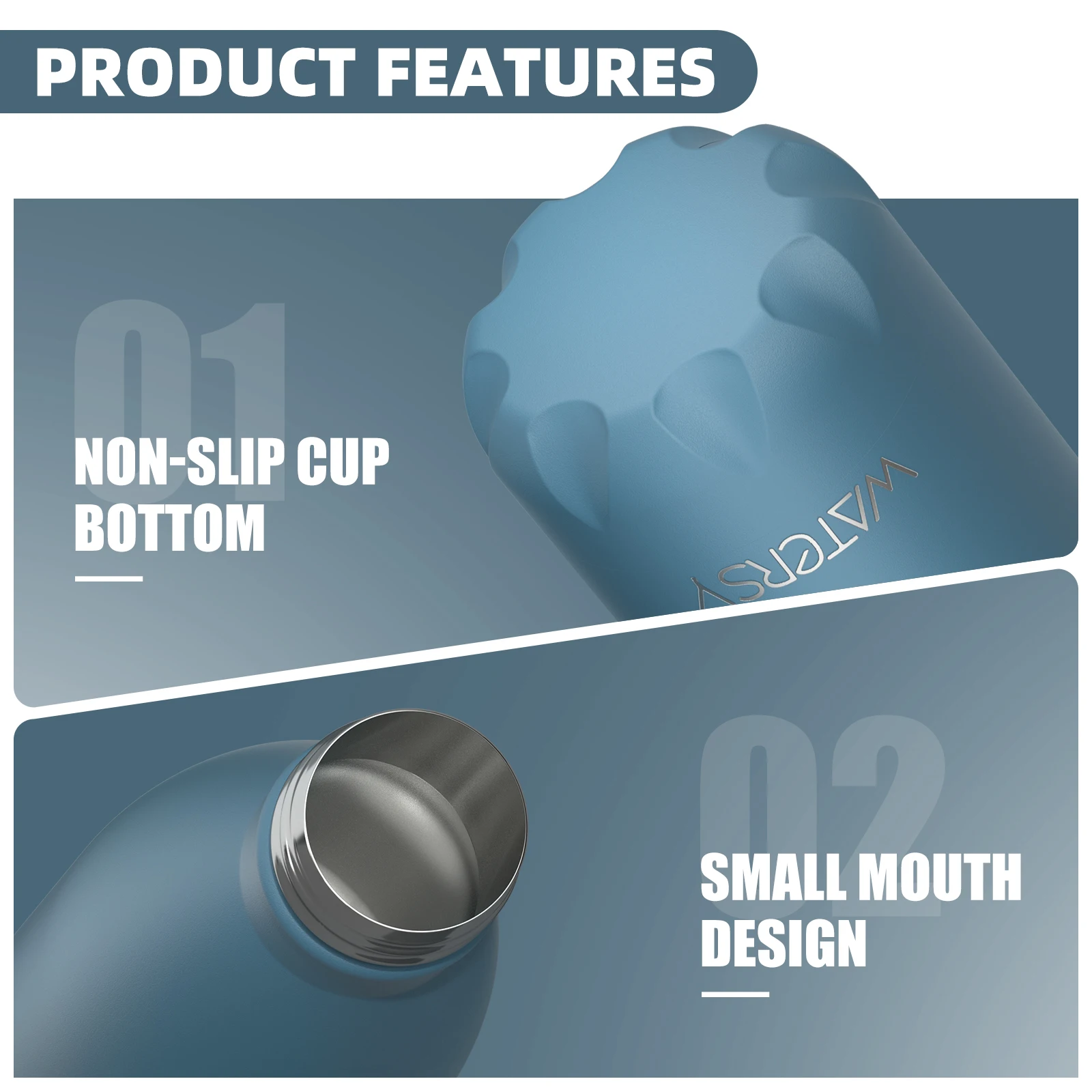 قارورة مفرغة من الفولاذ المقاوم للصدأ سعة 500 مل من WATERSY، كوب ترمس معزول للقهوة والماء، زجاجة حرارية مزدوجة الجدار للرياضة #2