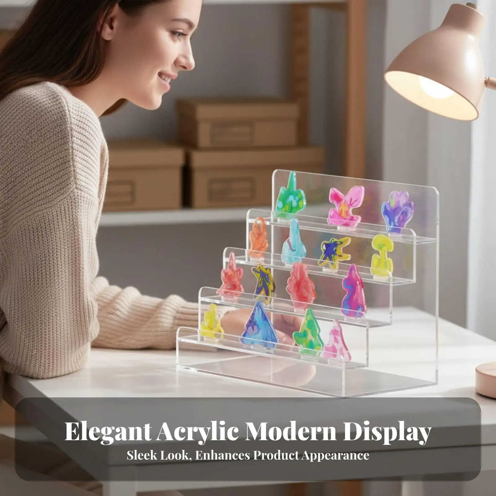 Clear Acrylic Step Display Shelf Riser for Live Stream Showcase Desk Organizer Storage Case