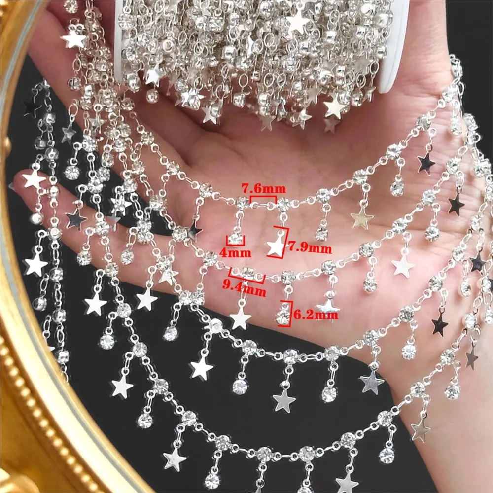 1Meter Sparkling Rhinestone Star Beaded Tassel Copper Chains DIY Bracelet Necklace Jewelry Making Supplies Clothing Accessories - view 3