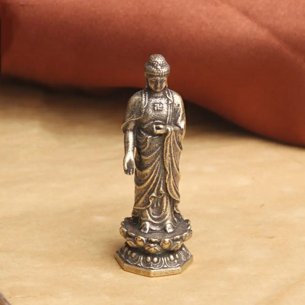 Retro Lifelike Lotus Guanyin Statue Pure Brass Tathagata Buddha Statue Lucky Livingroom Office Decoration