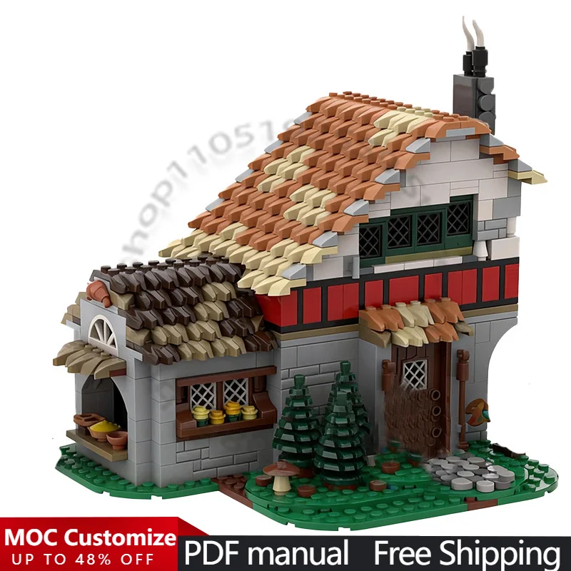 1487 ชิ้น ชุด City Engineering 10332 - ร้านเบเกอรี่ยุคกลางและบ้าน MOC ชุดตัวต่อแบบโมดูลปรับแต่งได้ ของเล่นสร้างสรรค์ DIY ของขวัญวันเกิด