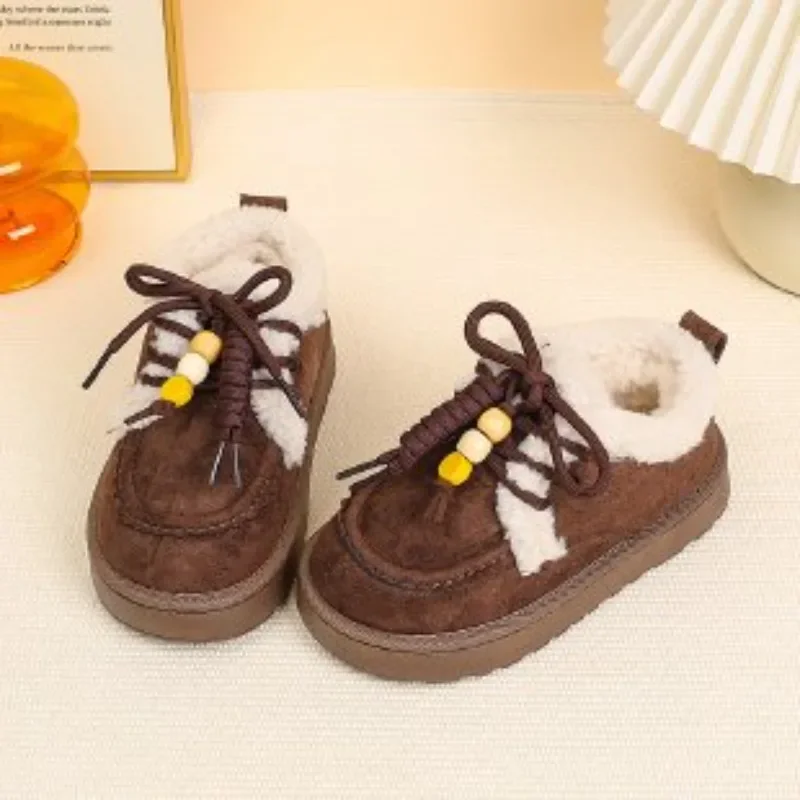 

2025 Winter New Children's Fashion Snow Boots Thick Velvet Warm Shoes Lace Design Men's and Women's Casual Shoes
