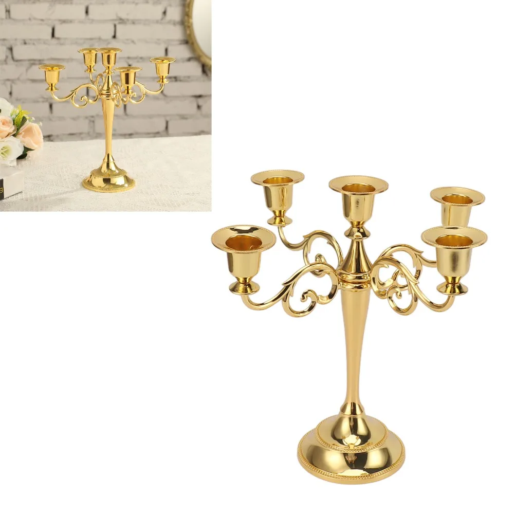 5 Arm Five Arm Iron Candlestick Holder Golden Iron Retro Iron Tabletop Candelabra Retro Styling Outline Glossy Surface Finish