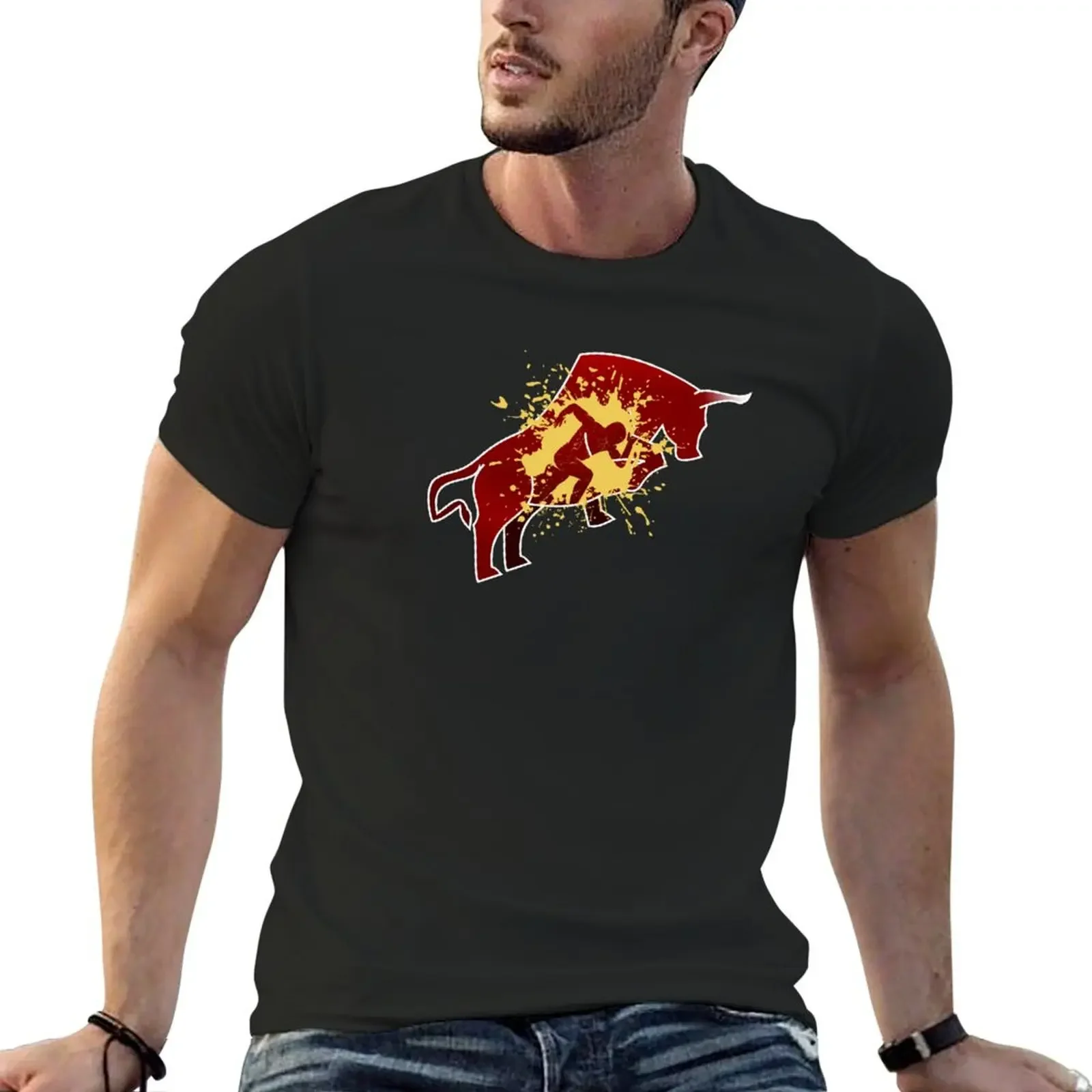

Run Man, Run Bull T-shirt quick drying summer tops oversized plain t shirts men