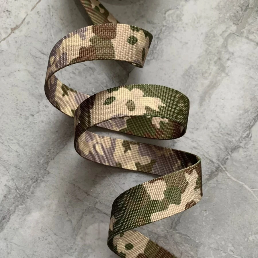 2.5cm Width German Flecktarn Spot Camouflage Webbing Non-elastic Edging Strap Knapsack Belt Fabric Accessory 1 Meter