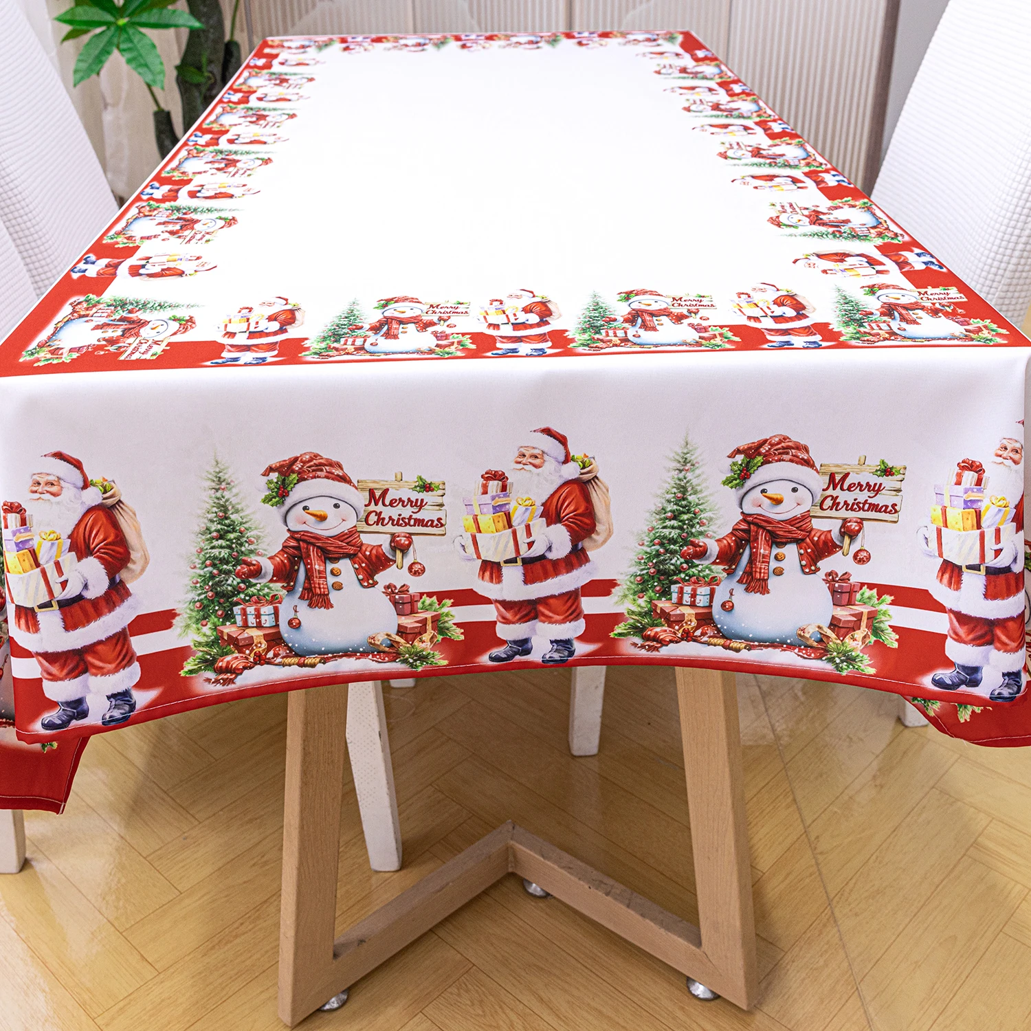 cartoon snowman red Christmas polyester tablecloth rectangular tablecloth, Christmas decoration, self-service party tablecloth