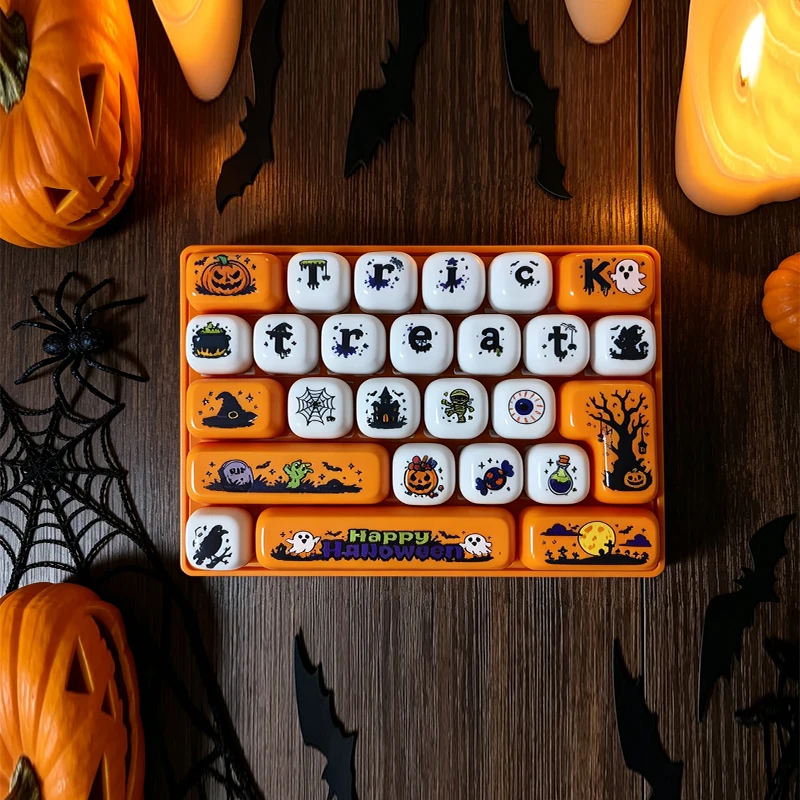 26 Tasten Halloween-Tastatur-Klicker-Schlüsselanhänger, Cartoon-Stressabbau mit Klickgeräusch, Rucksackanhänger, Partygeschenk für Erwachsene – Detail 2