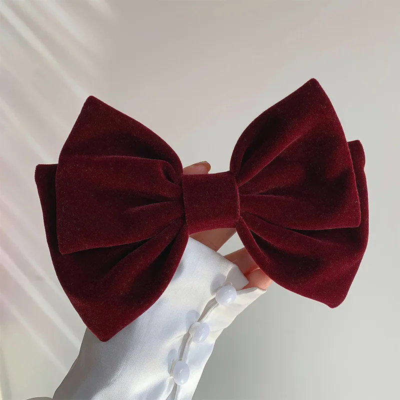 1 Pcs Fashion Velvet Rose Red Bow Barrettes Hair Clips For Women Girls Party Hair Accessories