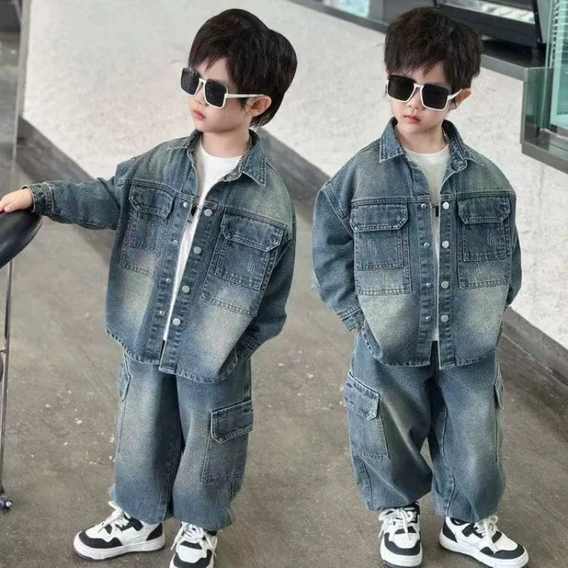 

Boys' Spring and Autumn Cowboy Set 2025 New Style Children's Fashion Leisure Street Explosion Cowboy Two Piece Set Kids Outfits