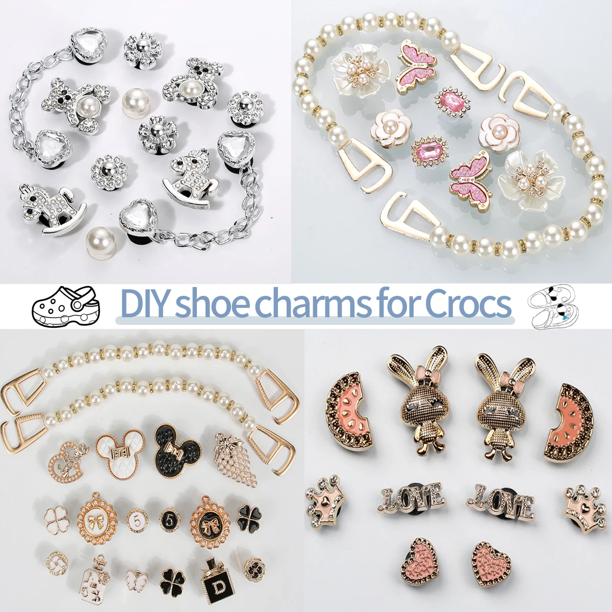 Combination Series DIY Shoe Charms for Crocs, Pearl Shoe Chains & Shoe Decorations (50PCS) Shoe Accessory Set