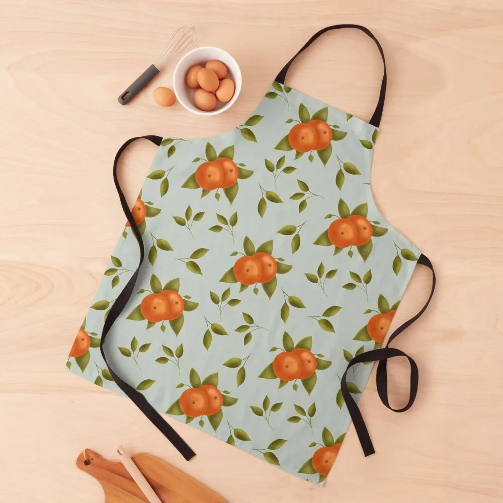 

Orange Summer Fruit Pattern on Teal Background Apron Household Items Home Utensils Apron