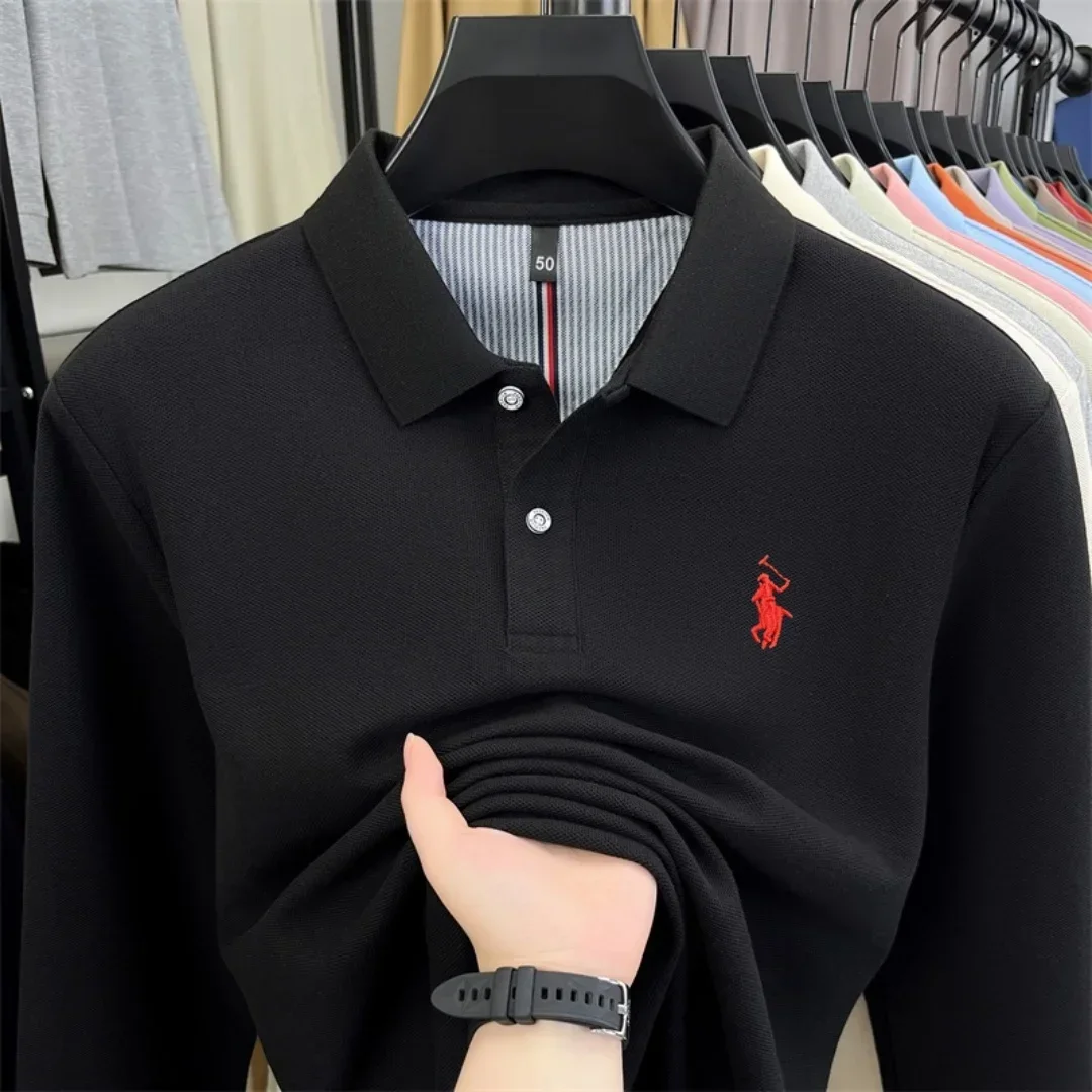 100 % reine Baumwolle, hochwertige Marke, Herren-Polohemd mit langen Ärmeln, Herbst-/Winterkollektion, modisches, luxuriöses Golfoberteil mit Stickerei, lässiges T-Shirt. – Detail 10