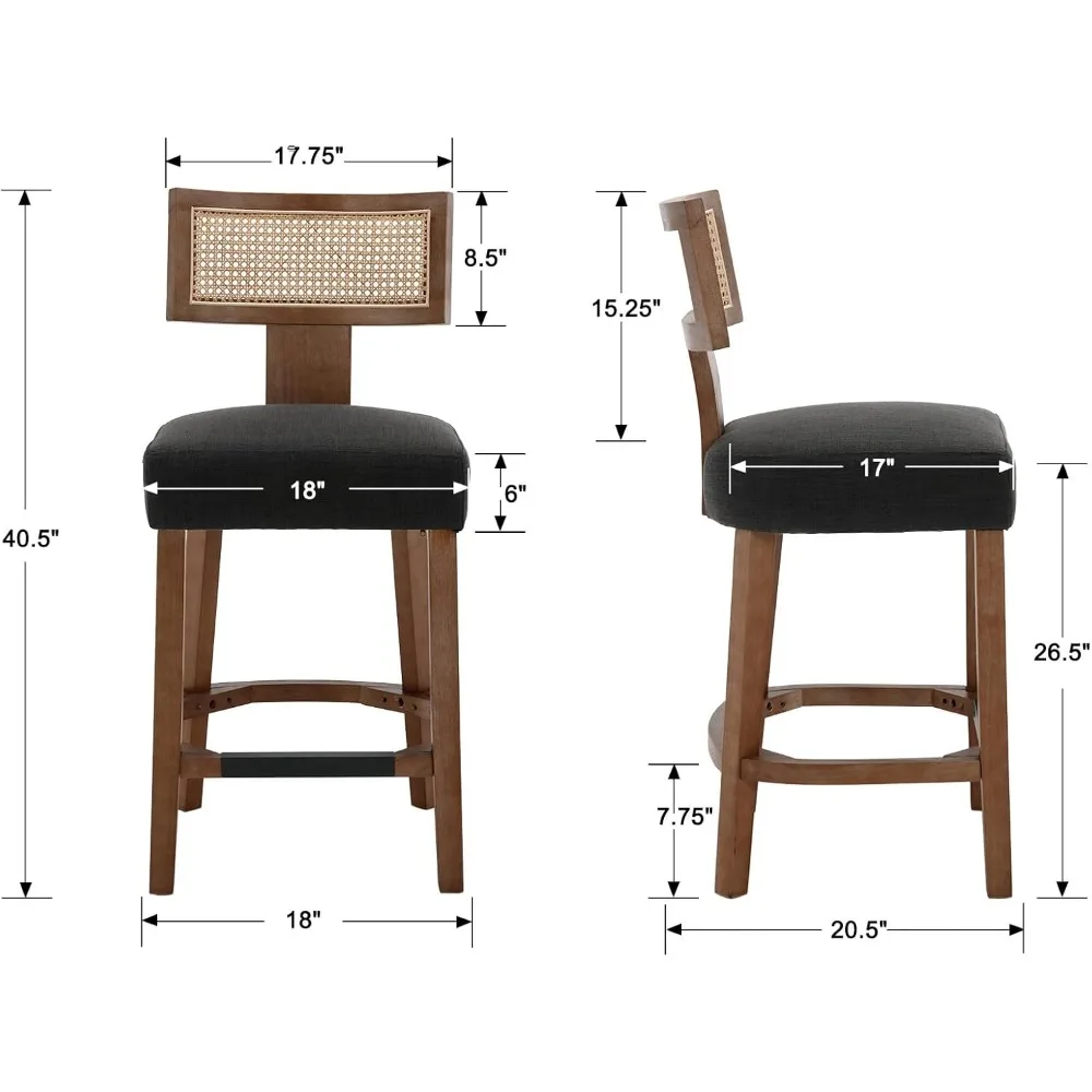 26” Rattan Bar Stools Set of 4 Counter Height Bar Stools Modern Kitchen Counter Stools with Natural Rattan Woven Back, Farmhouse