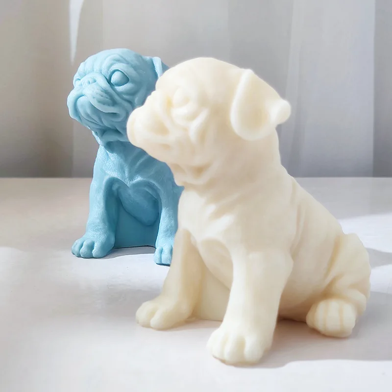 3D Bulldog Candle Silicone Mold Cartoon Puppy Soap Resin Plaster Making Mould Chocolate Cake Ice Baking Tool Desk Decor Pet Gift