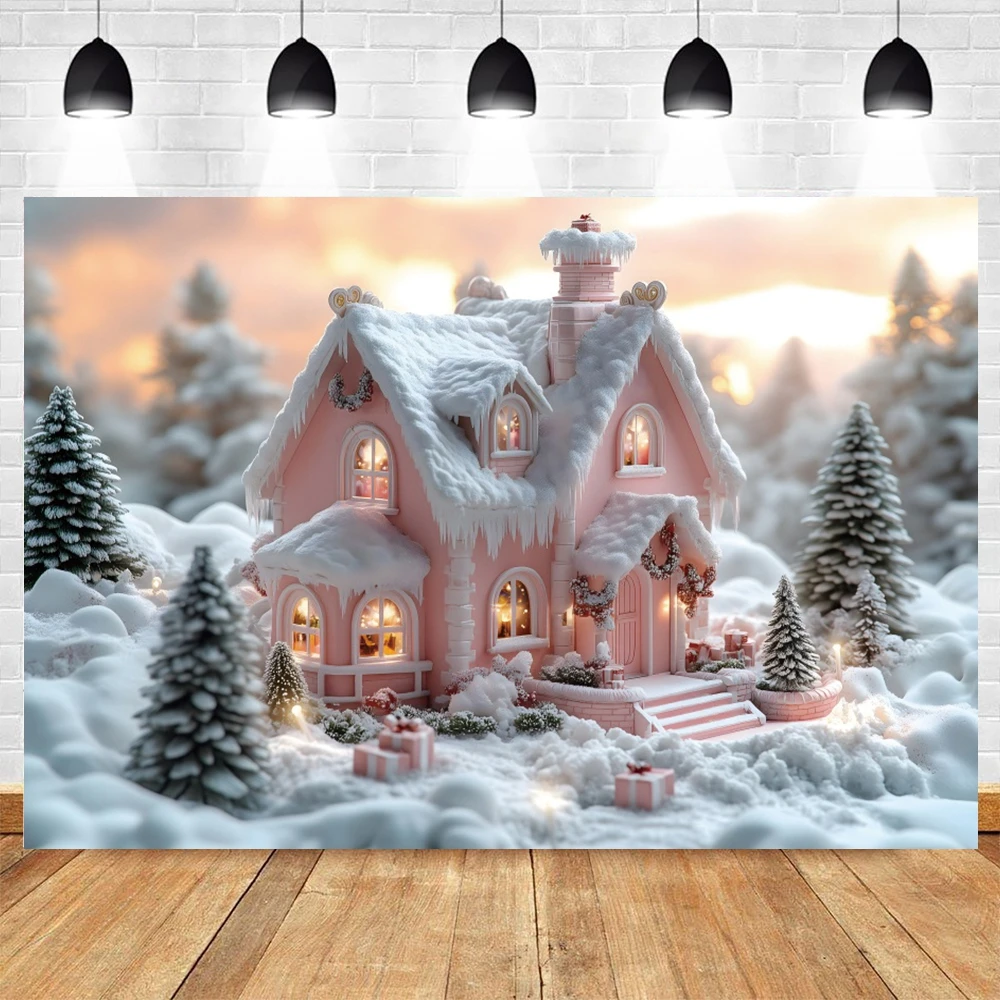Christmas Gingerbread House Backdrop Photography Winter Snowy Candy House Decor Cake Smash Kids Portrait Photo Background Studio