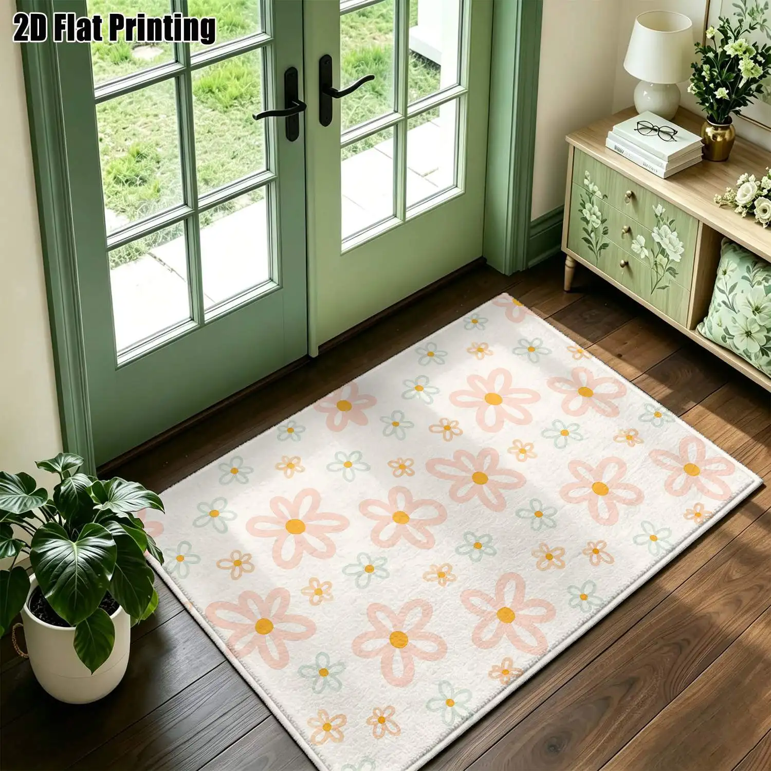 1Pc 2D Printed Pink Flower Pattern Nordic/Instagram Style Modern Minimalist Carpet: Multi-Size, Machine Washable Mat for Living Room, Bedroom, Dining Room, Entrance & Study Home Decor
