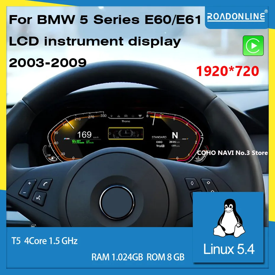 

Roadonline LCD digital instrument panel. Speedometer Suitable For BMW 5 Series E60 E61 2003-2009