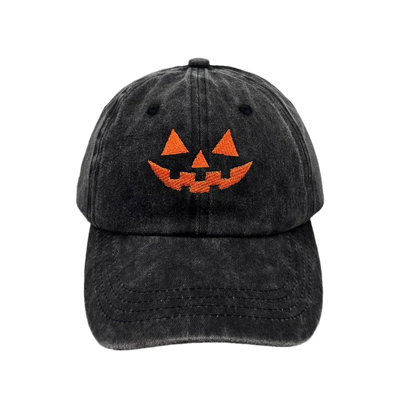 Pumpkin Smiley Face Baseball Caps Men Women Curved Brim Washed Cotton Unisex Hat Funny Halloween Embroidered Hip Hop Knight Hats