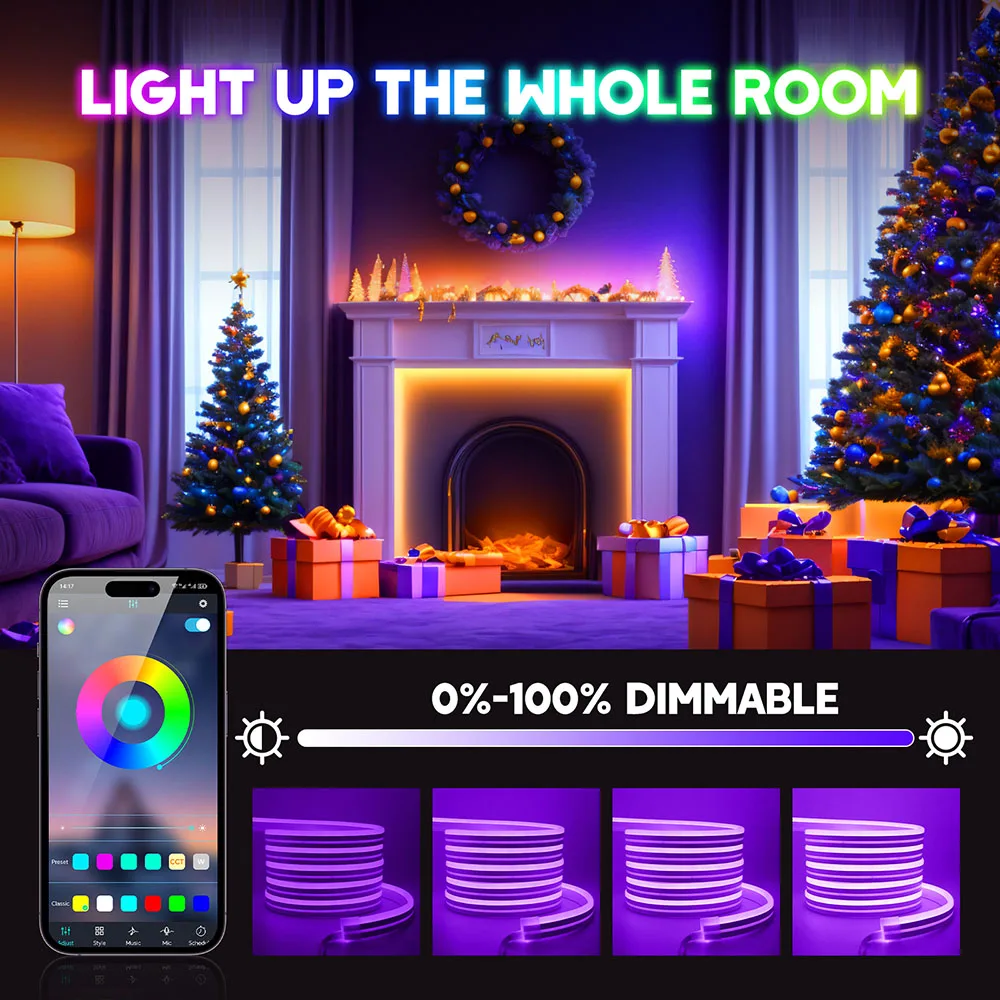 EU-Stecker DC24V 3535 RGB Neon LED-Streifen 5/10/15/20/30M Bluetooth Musik-Sync Wasserdichtes Neon-Seil-Licht für Innen- und Außendekoration – Detail 10