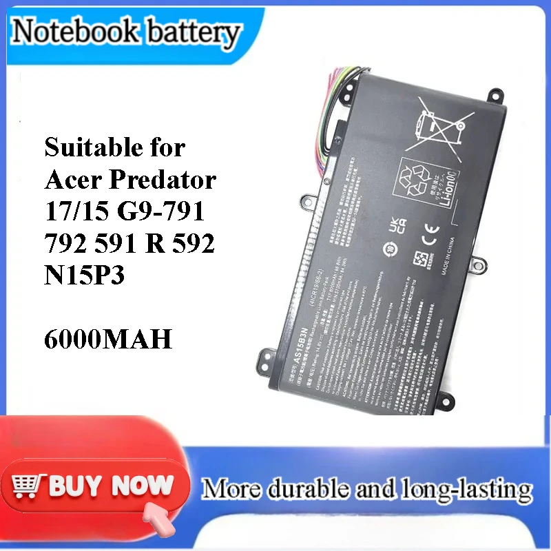 for Acer Predator 17 15 G9-791 792 591 R 592 N15P3 Battery AS15B3N Replacement Laptop Battery