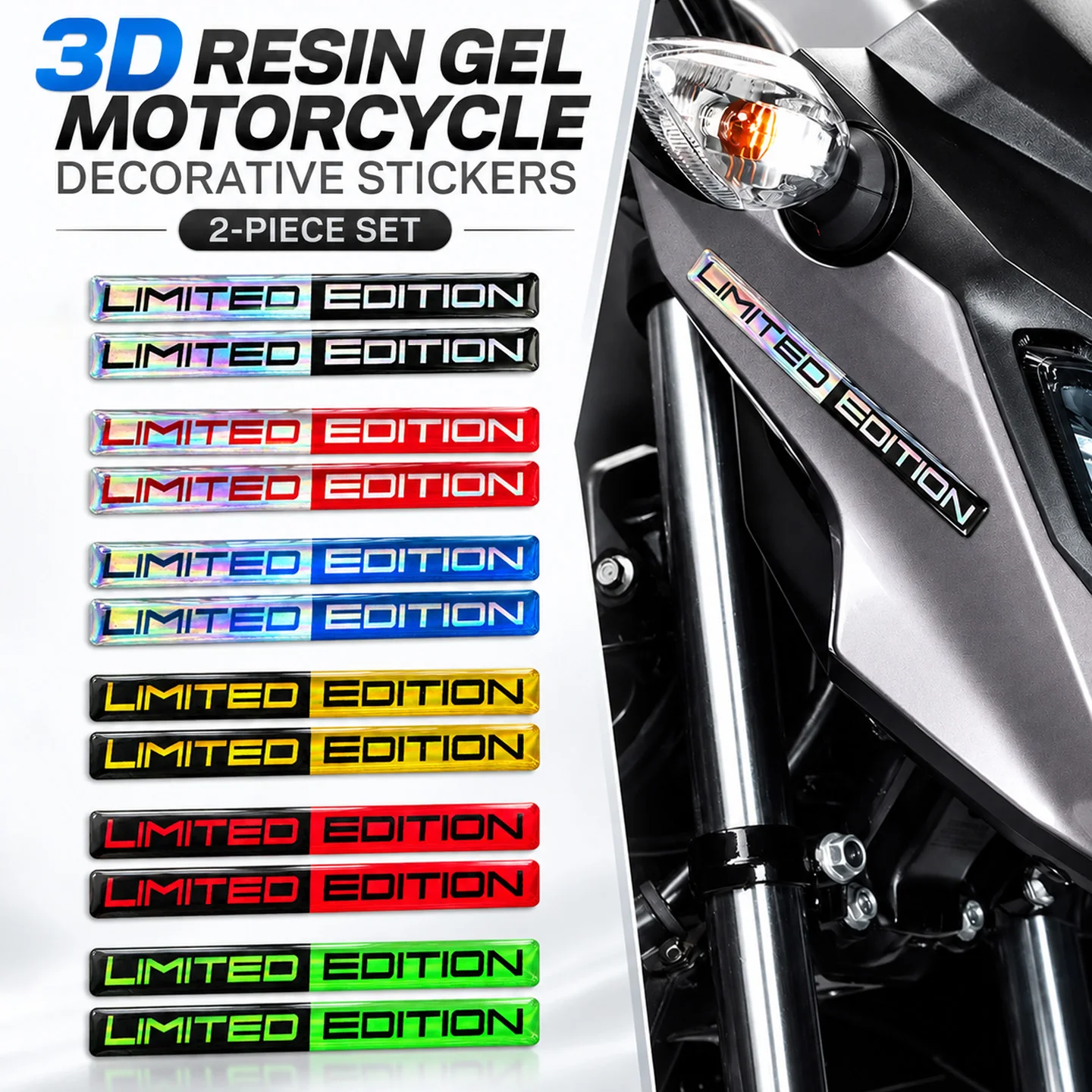 2PCS 3D Epoxy Resin Gel Laser Rainbow Motorcycle Stickers Moto Scooter Body Fuel Tank Limited Edition Vinyl Accessories Decals